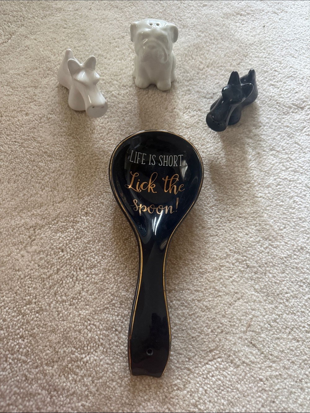 Ceramic Spoon Rest – Black with Gold Lettering